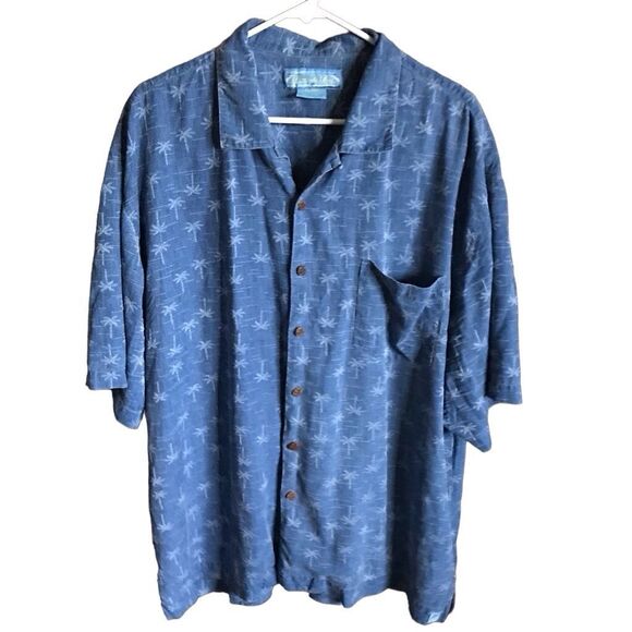Bermuda Bay100% silk blue palm tree button down shirt Men’s SZ XXL - Picture 1 of 4